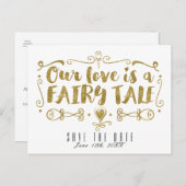 ゴールド オア ラブ イズ ア フェアリー テイル ウェディング セーブ デート 案内ポストカード (正面/裏面)