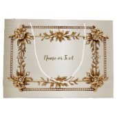 ゴールド オルネート レクタングル ダイヤモンド フラワーズ シャイニー ラージペーパーバッグ (裏面)