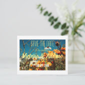 ゴールド オレンジ 白 花 Save the Date ポストカード (スタンド正面)