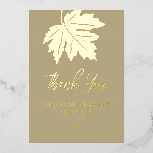 ゴールド オータム マップル リーフ ウェディング サンクス 箔招待状 (正面)