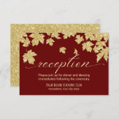 ゴールド オータム リーフ バーガンディー 秋の結婚式 披露宴 招待状 (正面/裏面)