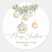 ゴールド オーナメント グリーン クリスマス ラウンドシール (正面)