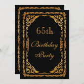 ゴールド オーナメント スワールズ 65歳の誕生日 招待状 (正面/裏面)