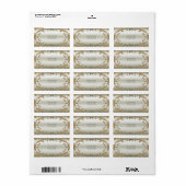 ゴールド オーナメント ホワイト フラワー アドレス ラベル (フルシート)