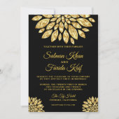 ゴールド オーナメント メタリック フラワー ウェディング 招待状 (正面)
