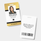 ゴールド |カスタムの写真、バーコード、ロゴ、名前 バッジ (正面＆裏面)