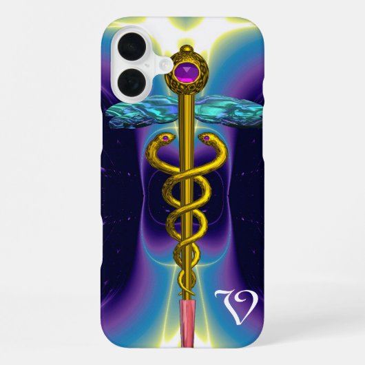 ゴールド・カドゥケウス・モノグラム iPhoneケース (裏面)