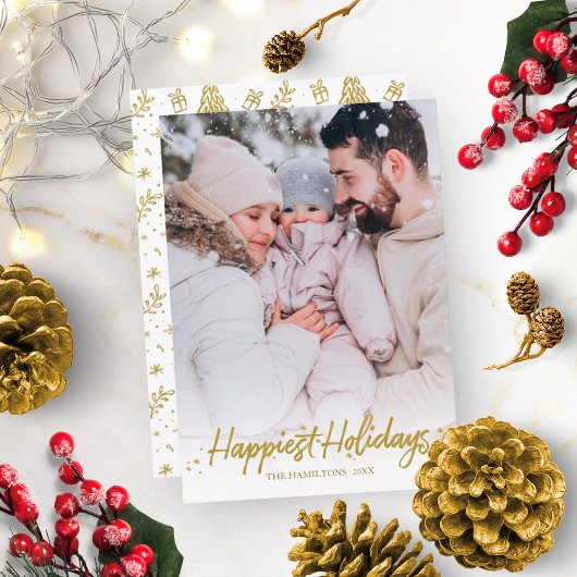 ゴールド カリグラフィー 写真 楽しいホリデー クリスマス 招待状