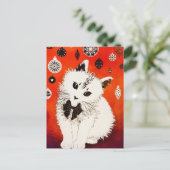 ゴールド キュート ネコ 冬 クリスマス オーナメント ポストカード (スタンド正面)