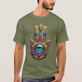 ゴールド・クジャクの色彩ハムサグリーンサファイア第三の眼 Tシャツ