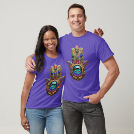 ゴールド・クジャクの色彩ハムサ・グリーン・サファイアの第三の眼 Tシャツ