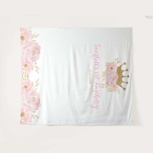 ゴールド クラウンプリンセス バースデー 背景 フォトブース タペストリー (正面(横))