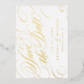 ゴールド クラシック カリグラフィー ヴィンテージ セーブ・ザ・デート 箔招待状 (正面)