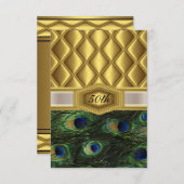 ゴールド クラシック ペコック 誕生日 招待状 (正面/裏面)