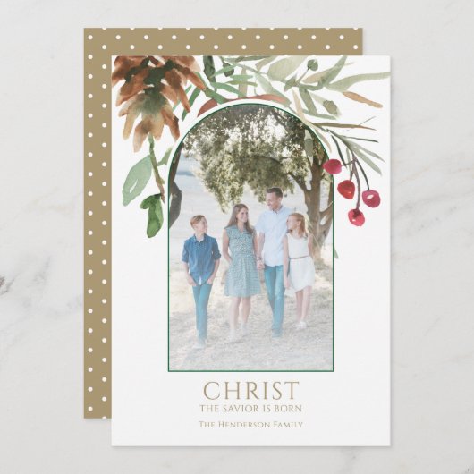 ゴールド クリストが生まれた 宗教的なクリスマスカード シーズンカード (正面/裏面)