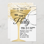 ゴールド グラス コンフェッティ ホワイト ニューミュージー 2019 招待状 (正面/裏面)