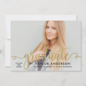 ゴールド グラデュエーション スクリプト フォト 卒業パーティー 招待状 (正面)