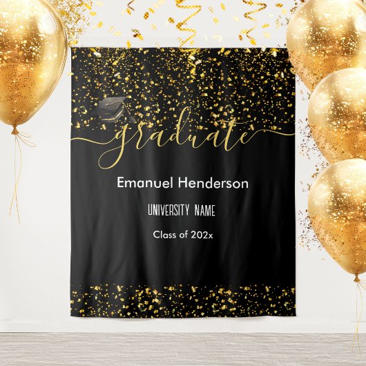 ゴールド グラデュエート ブラック 卒業パーティー 2025年卒業生 タペストリー