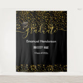 ゴールド グラデュエート ブラック 卒業パーティー 2025年卒業生 タペストリー (正面)