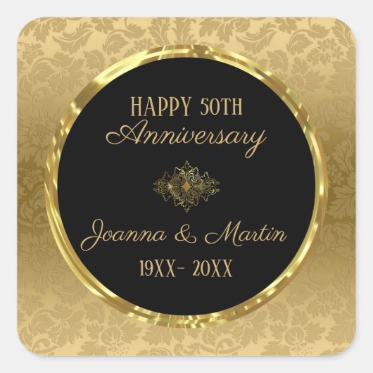 ゴールド グラデーション ダマスク - 結婚記念日 スクエアシール (正面)