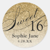 ゴールド グラム グリッター スイート16 パーソナライズド ラウンドシール (正面)