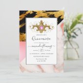 ゴールド グラム グリッター マーブル モノグラム キンセアニエラ 招待状 (スタンド正面)