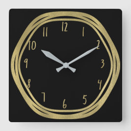 ゴールド グラム & ブラック リング (任意の色) モダン グラム スクエア壁時計