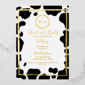 ゴールド グラム 牛柄 モダン ボーダー 結婚式 フォト 箔招待状 (正面)