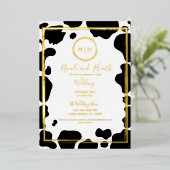 ゴールド グラム 牛柄 モダン ボーダー 結婚式 フォト 箔招待状 (立ち正面)