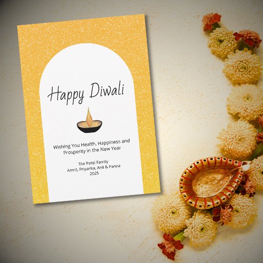 ゴールド グリッター アーチ ディヤ ランプ ハッピー ディワリ ホリデー シーズンカード