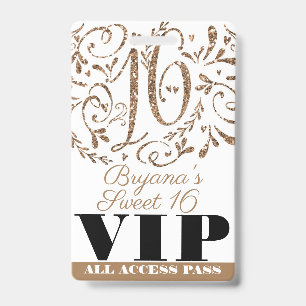 ゴールド グリッター グラム スイート 16 誕生日パーティー VIP パス バッジ