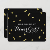 ゴールド グリッター コンフェッティ ブラック | フラワーガール 招待状 (正面/裏面)