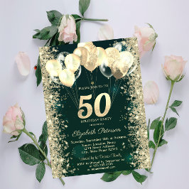 ゴールド グリッター コンフェティ バルーン グリーン 50歳の誕生日 招待状