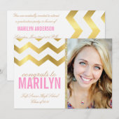 ゴールド グリッター シェブロン フォト 卒業式招待状 招待状 (正面/裏面)