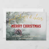 ゴールド グリッター スクリプト クリスマス フォト グリーティング カード (正面)