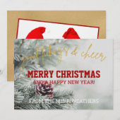 ゴールド グリッター スクリプト フォト クリスマス グリーティング カード (正面/裏面)