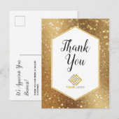 ゴールド グリッター スパークル サンクス ロゴ ビジネス ポストカード (正面/裏面)
