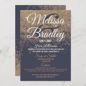 ゴールド グリッター スパークル ネイビーブルー 結婚式 メニュー (正面/裏面)