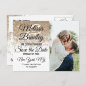 ゴールド グリッター スパークル ホワイト セーブ・ザ・デート 案内ポストカード (正面/裏面)