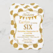 ゴールド グリッター スパークル 6歳の誕生日招待状 招待状 (正面/裏面)