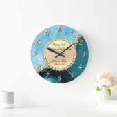 ゴールド グリッター ターコイズ マーブル 25周年 婚約 ラージ壁時計 (ホーム)