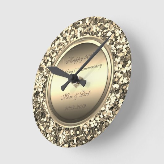 ゴールド グリッター ダイヤモンド 結婚50周年 ラウンド壁時計 (傾斜)