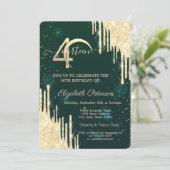 ゴールド グリッター ドリップス グリーン 40歳の誕生日 招待状 (スタンド正面)
