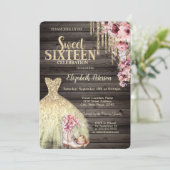 ゴールド グリッター ドリップス、ドレス ブーツ ハット ウッド スイート 16 招待状 (スタンド正面)