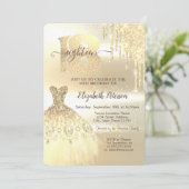 ゴールド グリッター ドリップス、ドレス 18歳の誕生日パーティー 招待状 (スタンド正面)