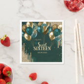 ゴールド グリッター ドリップス バルーンズ グリーン スウィート 16 スタンダードカクテルナプキン (インサイチュ)