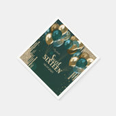 ゴールド グリッター ドリップス バルーンズ グリーン スウィート 16 スタンダードカクテルナプキン (角)