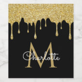 ゴールド グリッター ドリップス モノグラム エレガント スクリプト ワインラベル (シングルラベル)