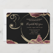 ゴールド グリッター バーガンディ マーブル 30歳の誕生日 招待状 (正面)