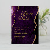 ゴールド グリッター パープル アゲート セーブ・ザ・デート ゴールド 箔招待状 (立ち正面)